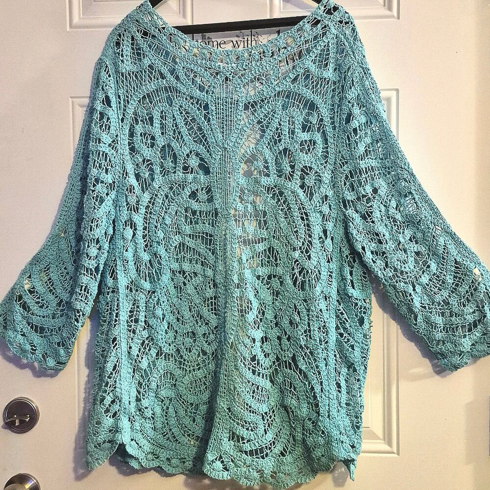 100% Cotton sweater . Knitted/crochet, Jessica London. Size 26-28. Vintage Boho